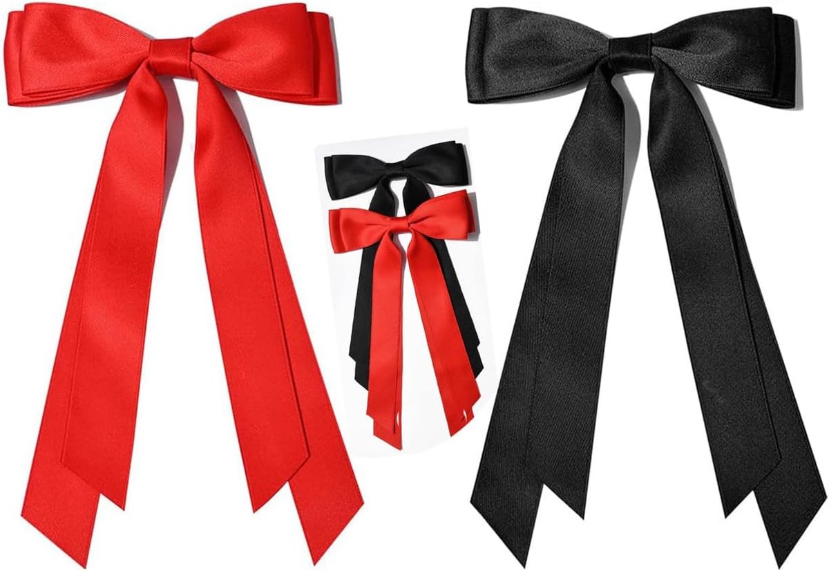 Haarspeld met grote satijnen strik - rood zwart - luxe zijde - accentueert je haarstijl - ShopVlot