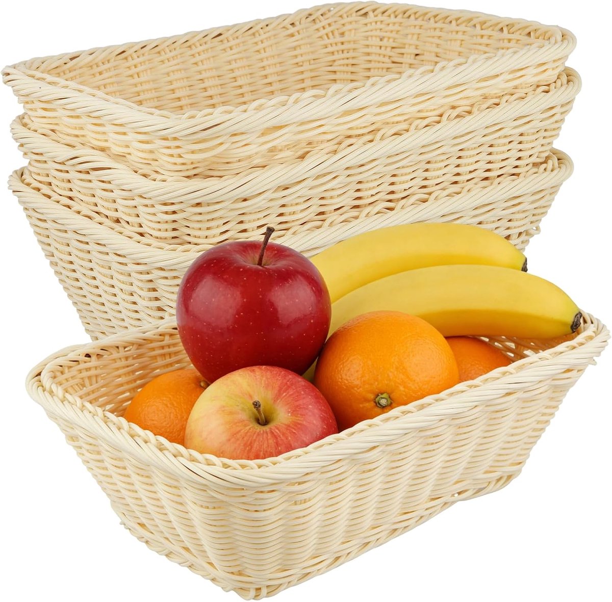 Rieten broodmand 30 x 20 x 10 cm - kunststof beige - duurzaam en stijlvol - ideaal voor fruit en brood - ShopVlot