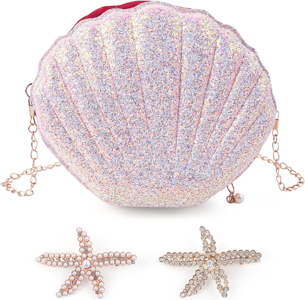 Tutukyle Women's Shell Bag, Glitter Clutch Bag, Sequin Shell Bag with Pearl Hairpin Shoulder Bag, Chain Bag for - ShopVlot