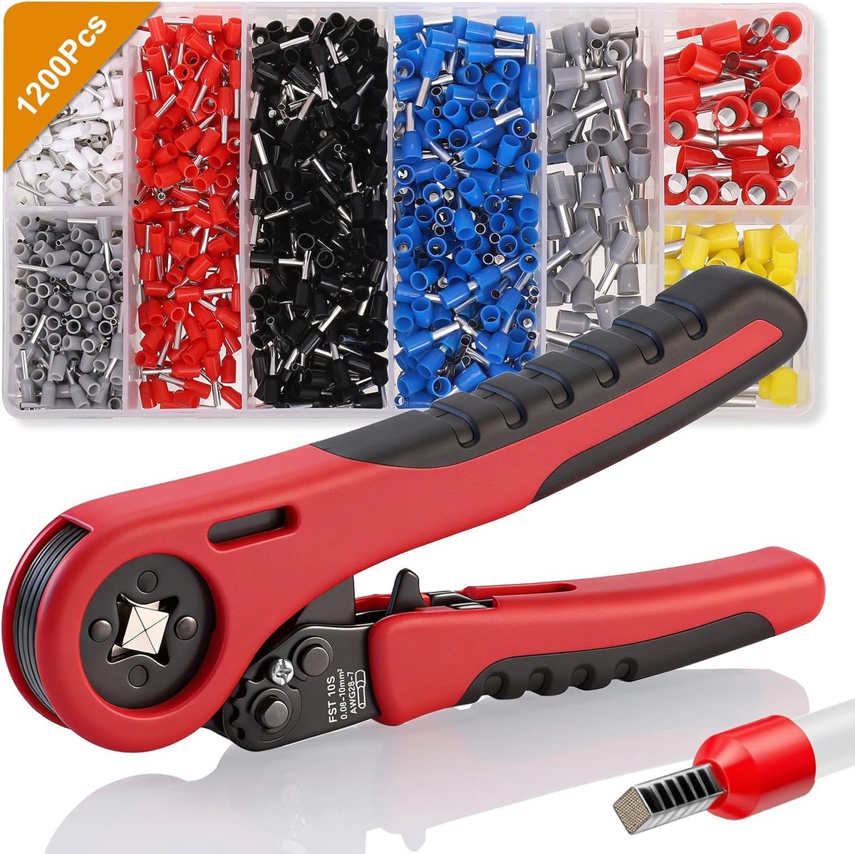 Crimping Pliers Set, Ferrule Rod 0.08-10 mm² (AWG28-7) with 1200 Ferrules, Ratchet Crimping Pliers, Crimping Pliers - ShopVlot