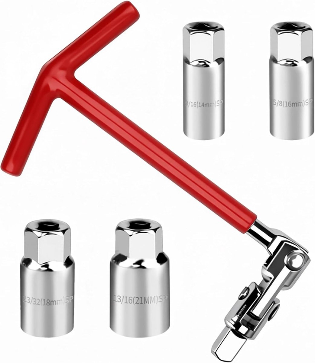Spark Plug Wrench Set, 14 mm, 16 mm, 18 mm, 21 mm, 5 Pieces, Universal Socket Wrench with T-Handle for Cars and - ShopVlot