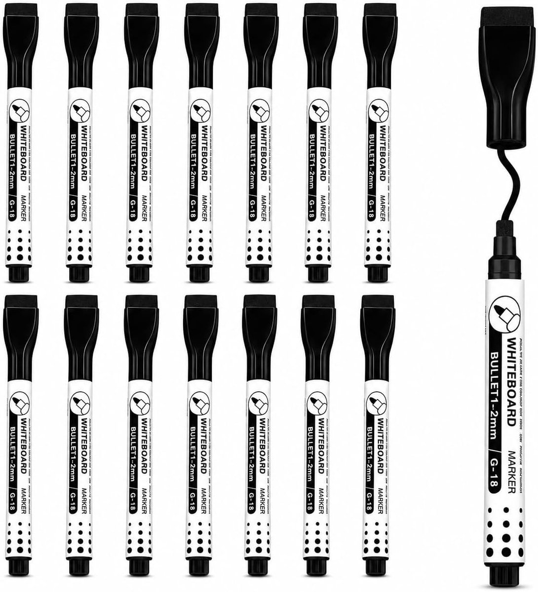 15 stuks uitwisbare leisteenviltstiften, fijne punt, 1-2 mm, magnetische droogwhiteboardmarker met gum, geurarme inkt - ShopVlot