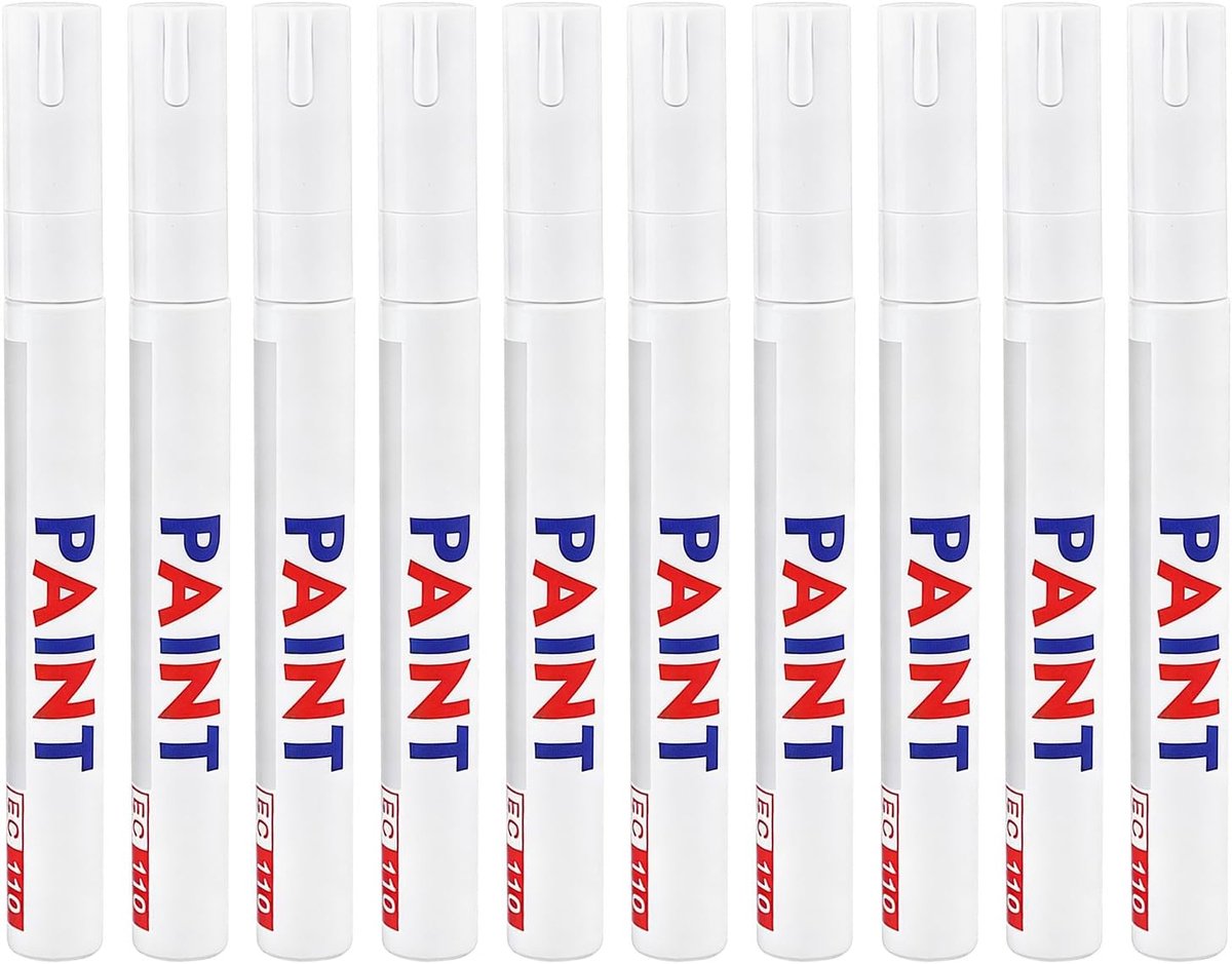 10 stuks witte permanente markers, sneldrogende verfstiften, hoge dekking op metaal, glas, hout, steen, kunststof - ShopVlot