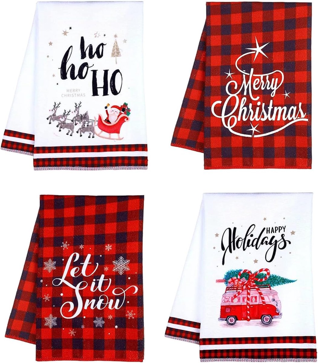 MAOYING Set of 4 Christmas Kitchen Towels Made of 100% Cotton (40 x 60 cm), Festive Tea Towels for Kitchen, Christmas - ShopVlot