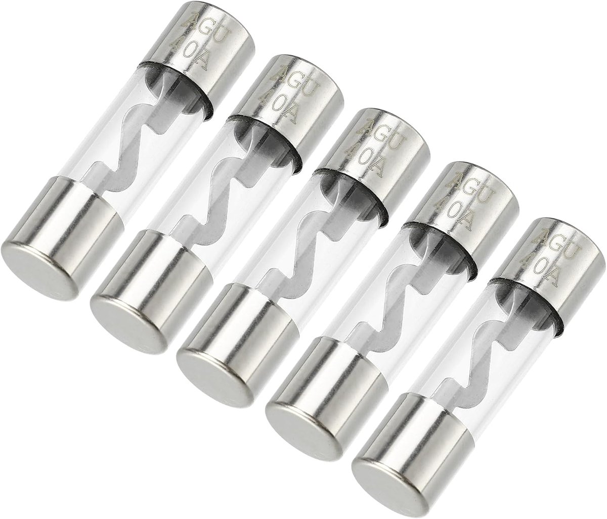 5pcs 10 x 38 mm 0.39 x 1.50 inch 40 A Universal AGU Glass Fuses - Car Fuses to Protect Power Supply - Metal Silver - ShopVlot