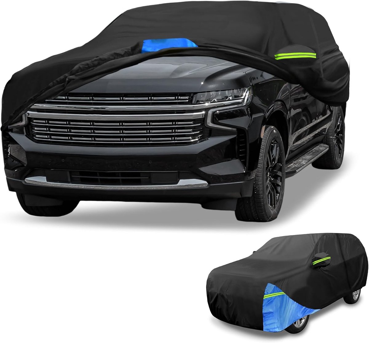 SnelShoppen - Waterdichte Auto Cover Volledige Auto Cover voor Chevrolet Tahoe 210D Oxford Doek Zwart Blauw met Deur Rits Bescherming Tegen Alle Weer