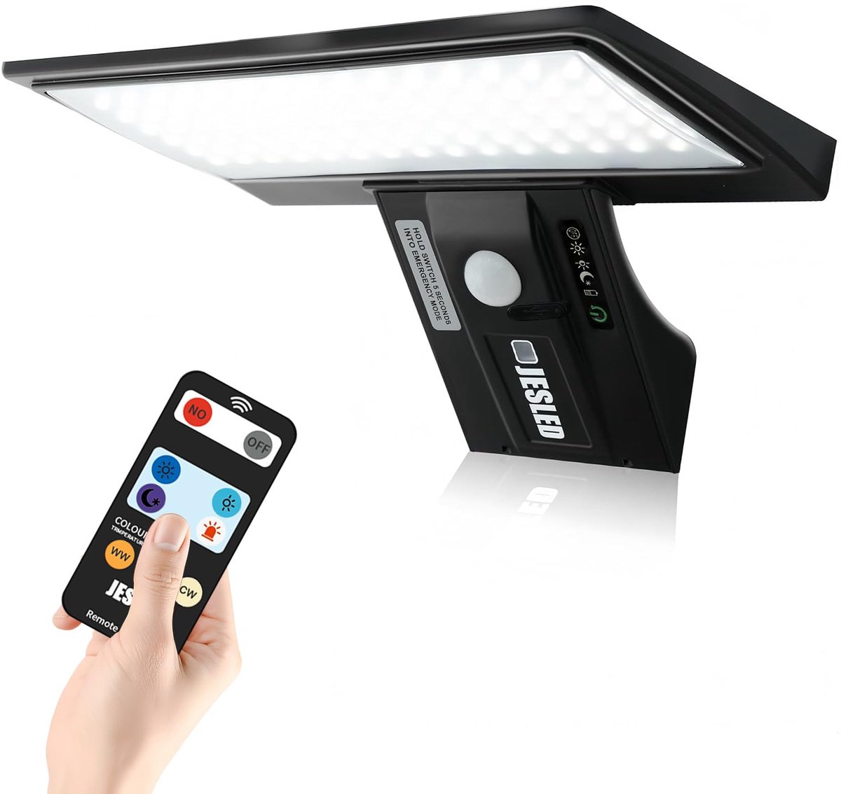 JESLED Buitenverlichting op zonne-energie, 90 leds, beveiligingslicht met bewegingsmelder, 3 kleurtemperaturen - ShopVlot