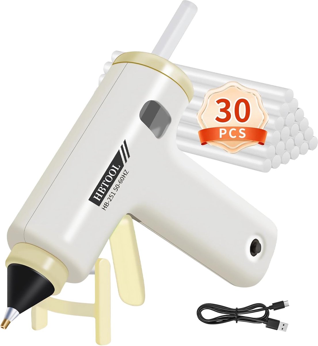 Draadloze Heetlijmpistool (met 30 lijmstaven), USB-oplaadbaar, Hittebestendige Lijmpistool voor Snelle DIY-reparaties - ShopVlot