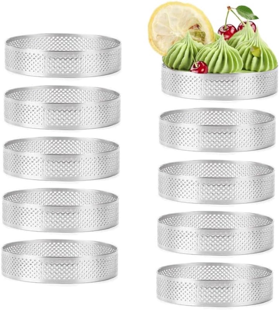 10pcs Round Cake Ring Tartlet Moulds, Dessert Rings Cake Rings with Holes, Stainless Steel, Fruit, Cake, Quiches - ShopVlot