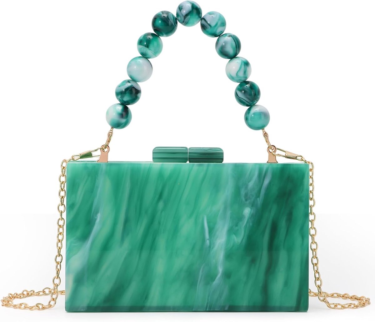 Fecialy Women Acrylic Clutch Purse Beads Evening Handbag Marble Clutch Formal Party Bridal Wedding Crossbody Bag - ShopVlot