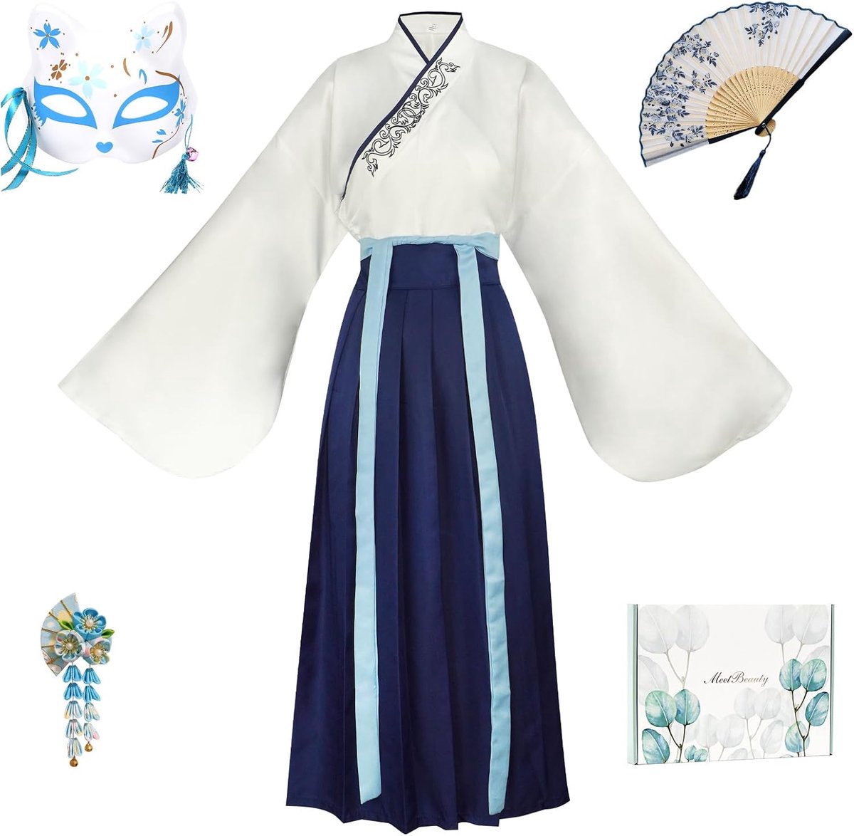 Chinese Hanfu Dress Women– Plus Size (44-48 EU), Chinese Cosplay Costume with Mask,Adjustable Waistband - ShopVlot