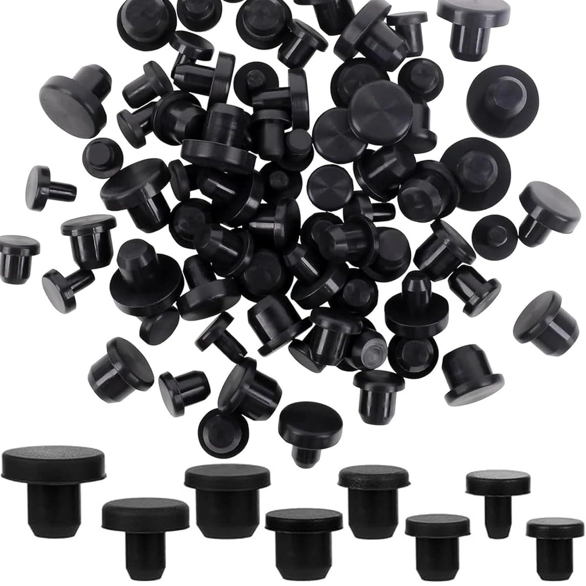 Solidchoice - 100 Stuks Rubber Plugs Set voor Bescherming en Afsluiting (Zwart)