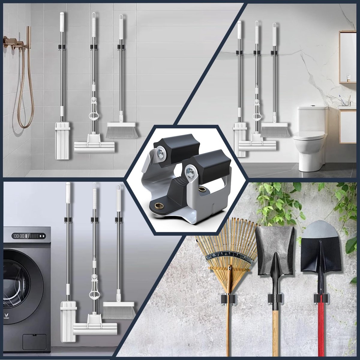 3-H Bezemhouder - Gereedschap houder - Bezem ophangsysteem Multi Wand Houder - ShopVlot