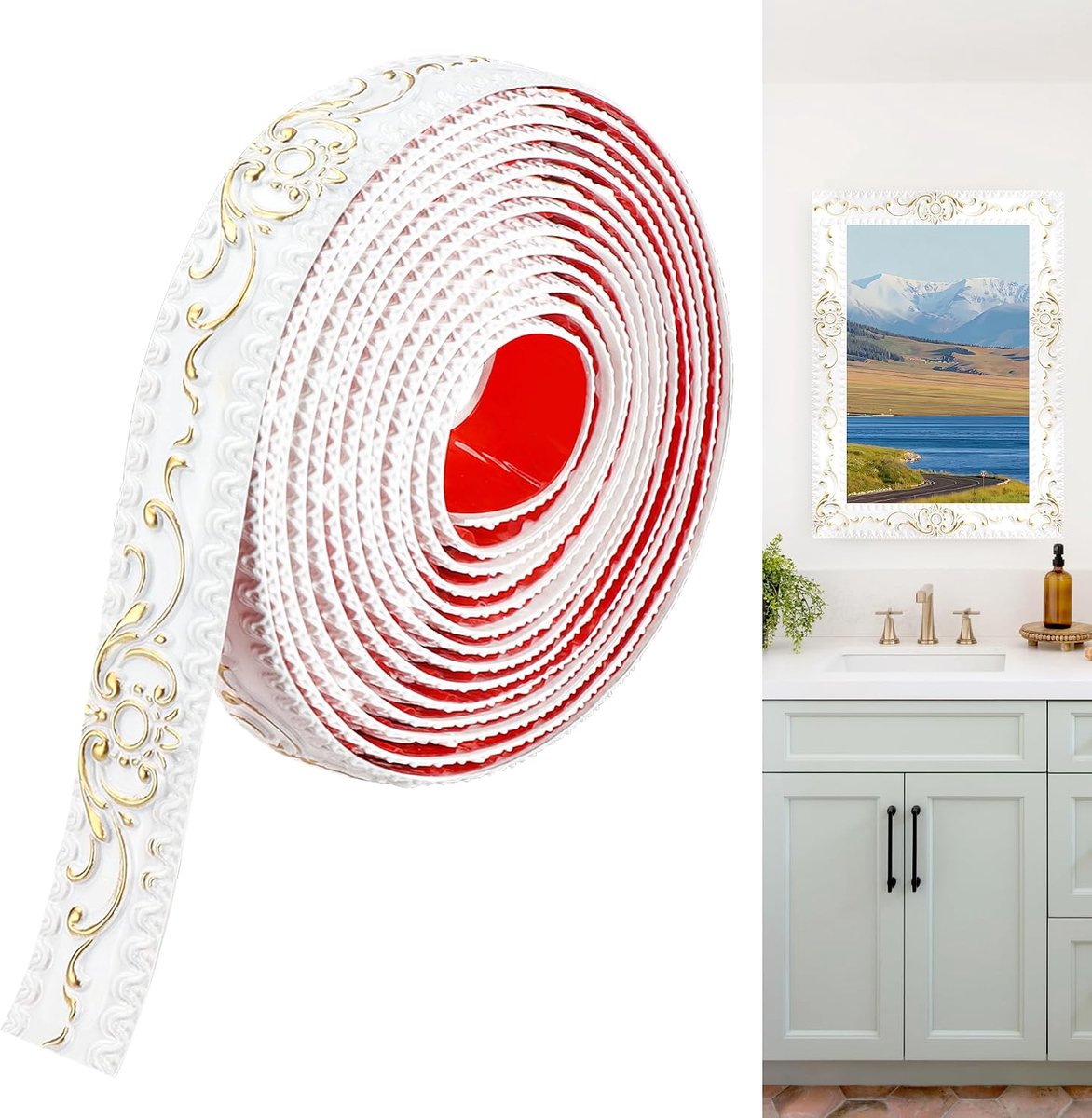 JUNART Flexible Wall Covering, Peel and Stick Frame 300cm x 3.5cm, Self-Adhesive Ceiling Moulding, 3D Wall Cladding - ShopVlot