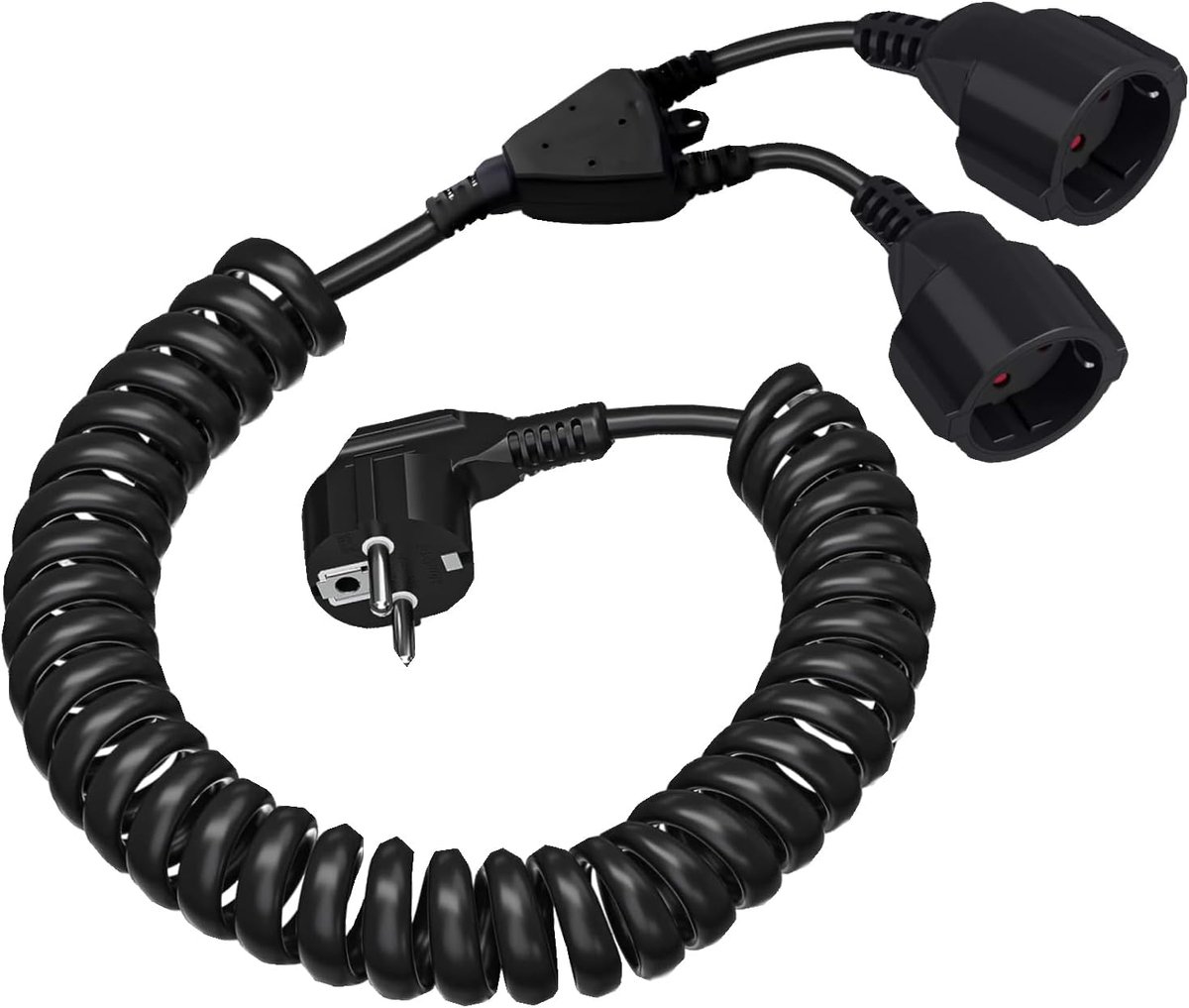 Extension Cable, Grounded Spiral Extension Cable 0.6 m to 2 m, Max IP20 Coil Cable H05VV-F 3G, 1 mm², 250 V, 16 A max - ShopVlot