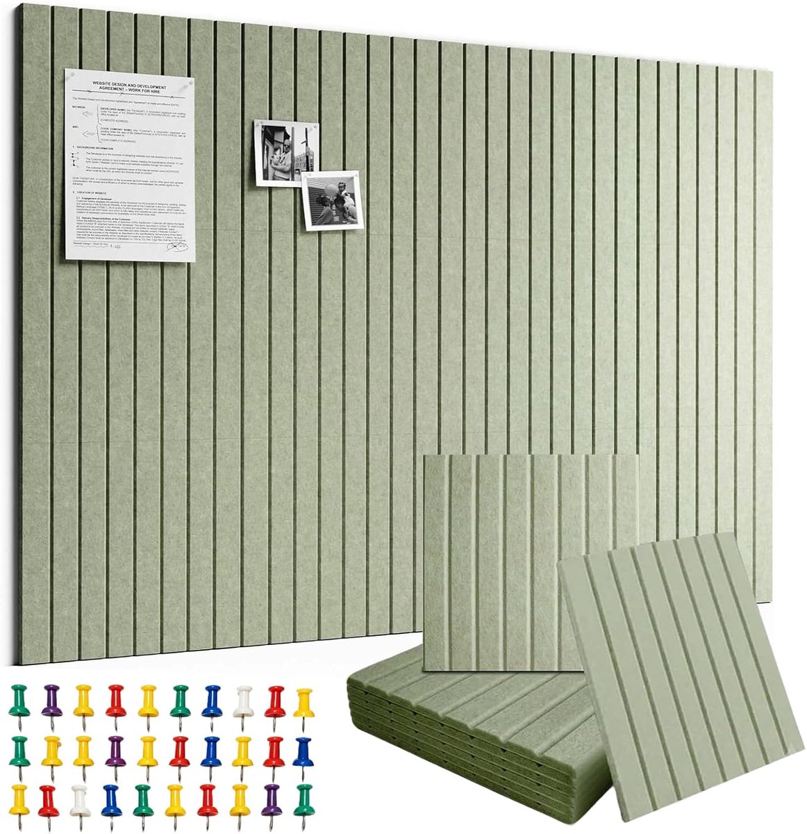 6 stuks prikbord vilt met 30 punaises 30 x 30 cm, zelfklevend prikbord vision board voor kantoor, keuken, foto's - ShopVlot