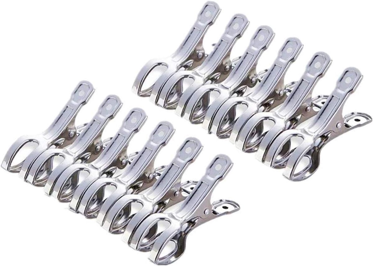 12 Pcs Stainless Steel Beach Towel Clips, Large Hanging Stoppers, Wind Resistant, for Daily Washing, Beach Towel, Bath - ShopVlot