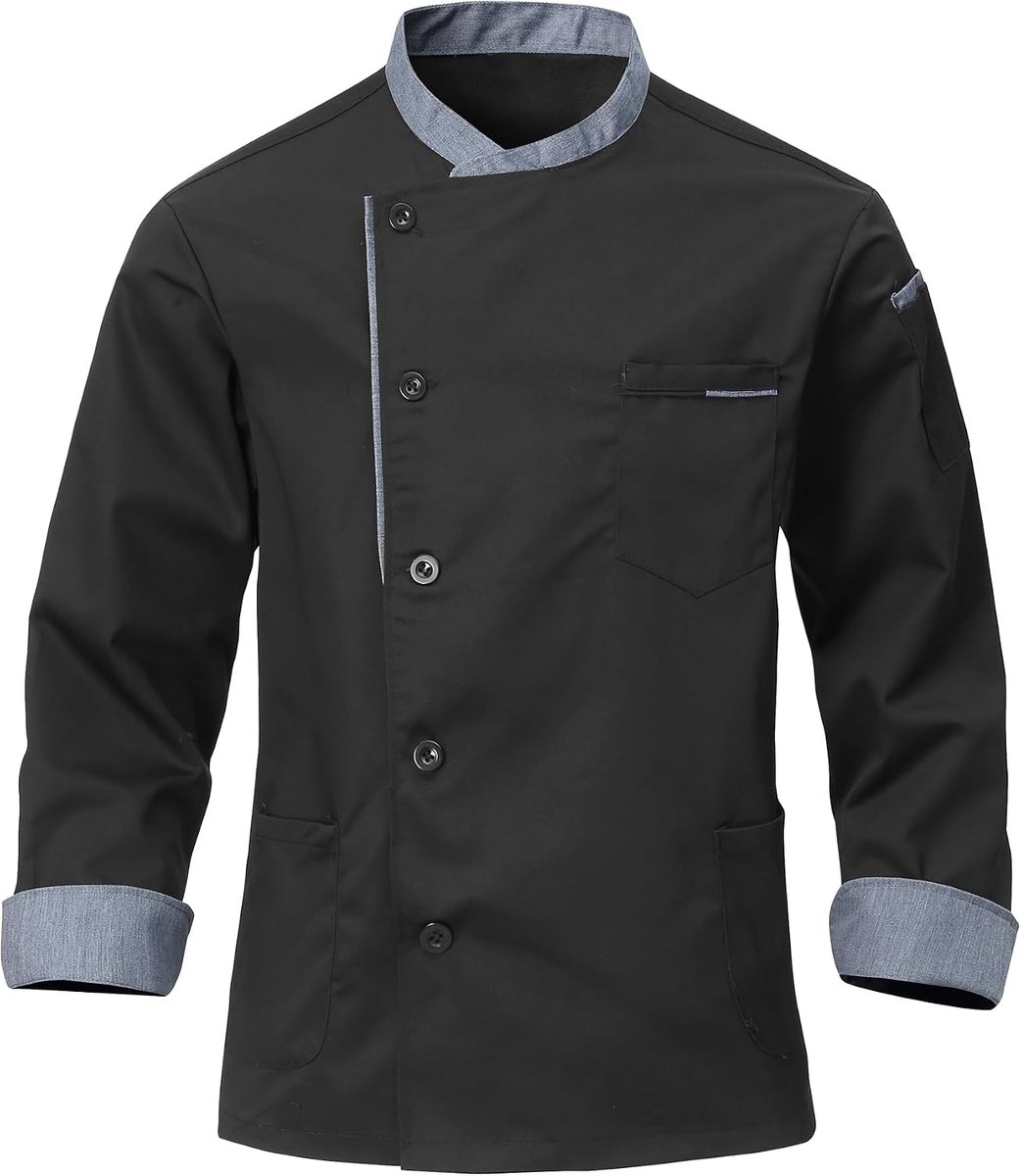Men's Chef's Jacket, Men's Chef's Coat, Long Sleeve, Lightweight Chef's Coat, Modern Fit for Gastronomy, Kitchen - ShopVlot