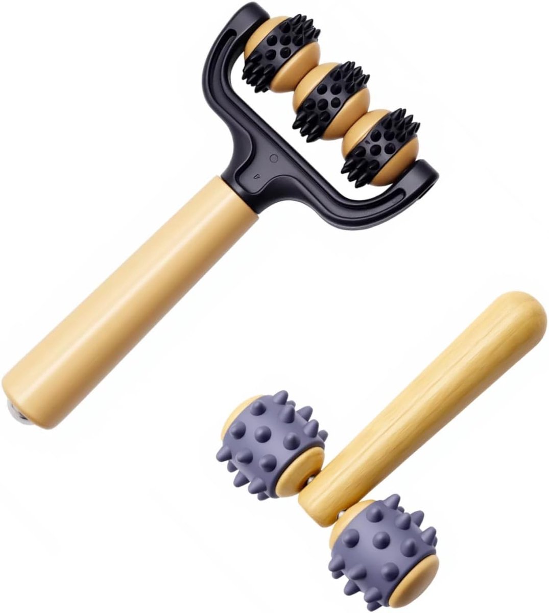 Massage Roller with Hedgehog Ball, Massage Ball, Massage Roller with Handle, Self Massage Roller for Legs, Back, Arms - ShopVlot