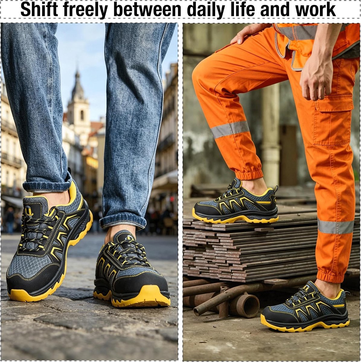 S1P Safety Shoes with Steel Toe Cap, Anti-Static SRC for Men and Women, Wide Fit, Work Shoes, Shock Absorption - ShopVlot