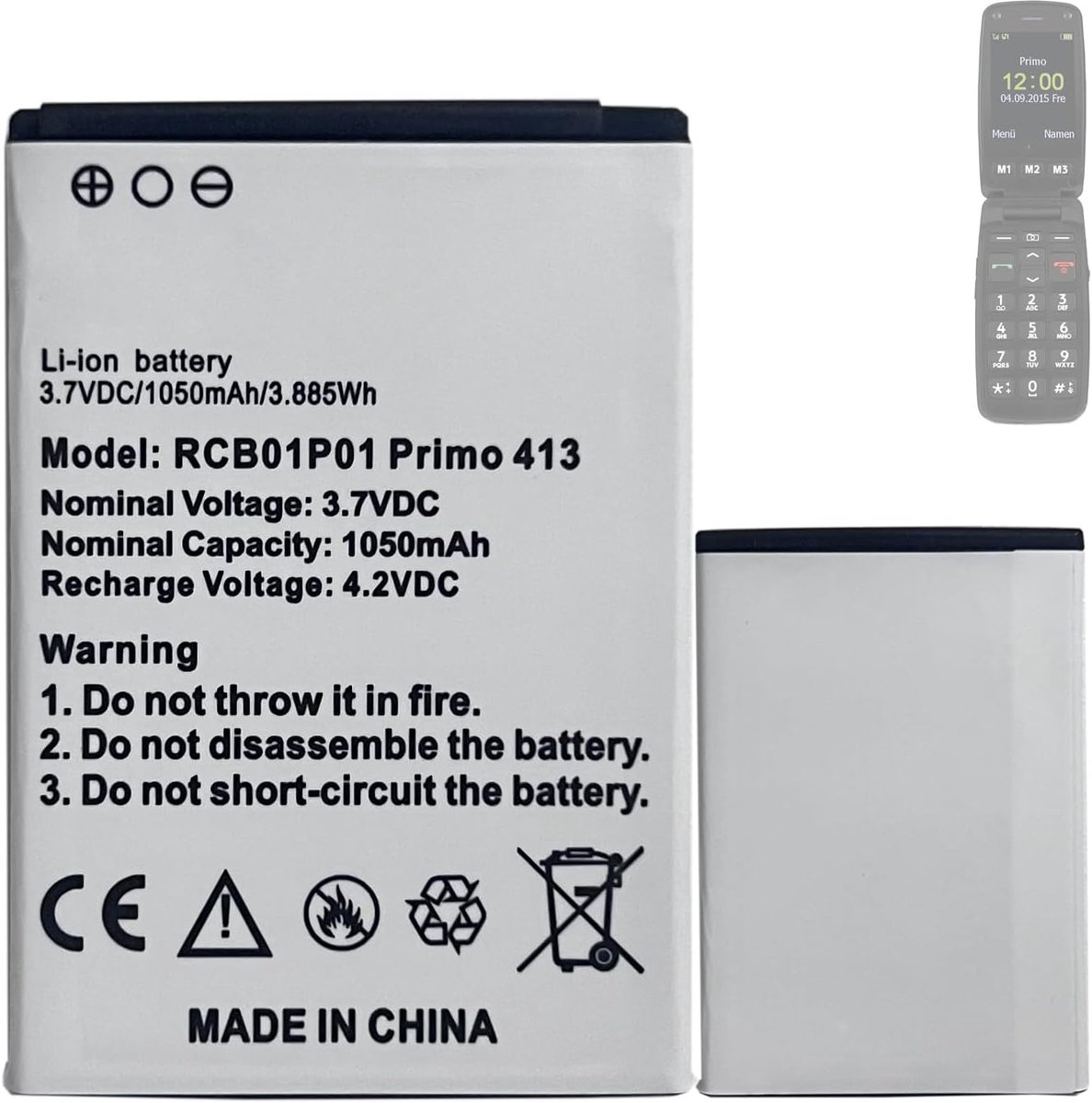 Replacement battery compatible with [Doro] Primo 406, Primo 413, Primo 414 sostituisce RCB01P01 RCB413 - ShopVlot
