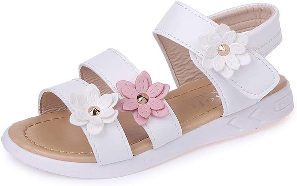 Girls Sandals Three Floral Leather Shoes Sandals for Little Girls - ShopVlot