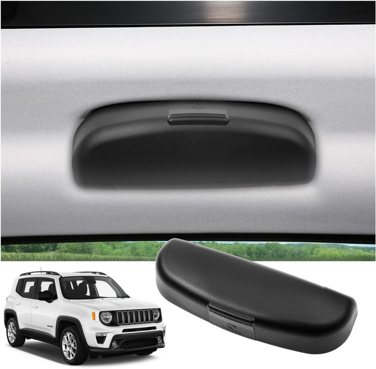 SKTU Car Sunglasses Holder Compatible with Jeep Renegade 2015-2024, Glasses Case, Glass Holder, Car Interior, Black - ShopVlot