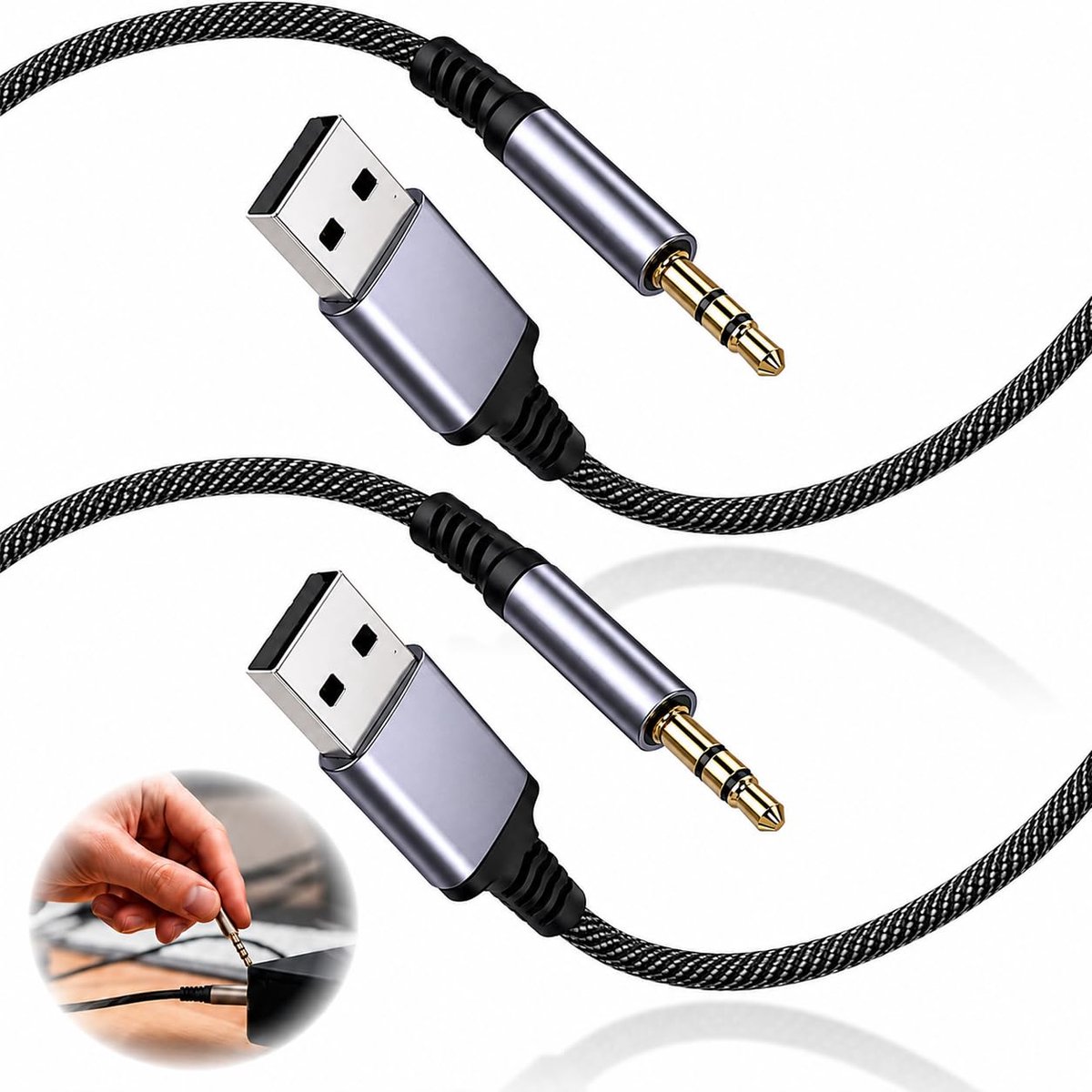 USB C naar 3,5 mm AUX audiokabel 1 m - 2 stuks - geïntegreerde DAC - helder stereogeluid - ShopVlot