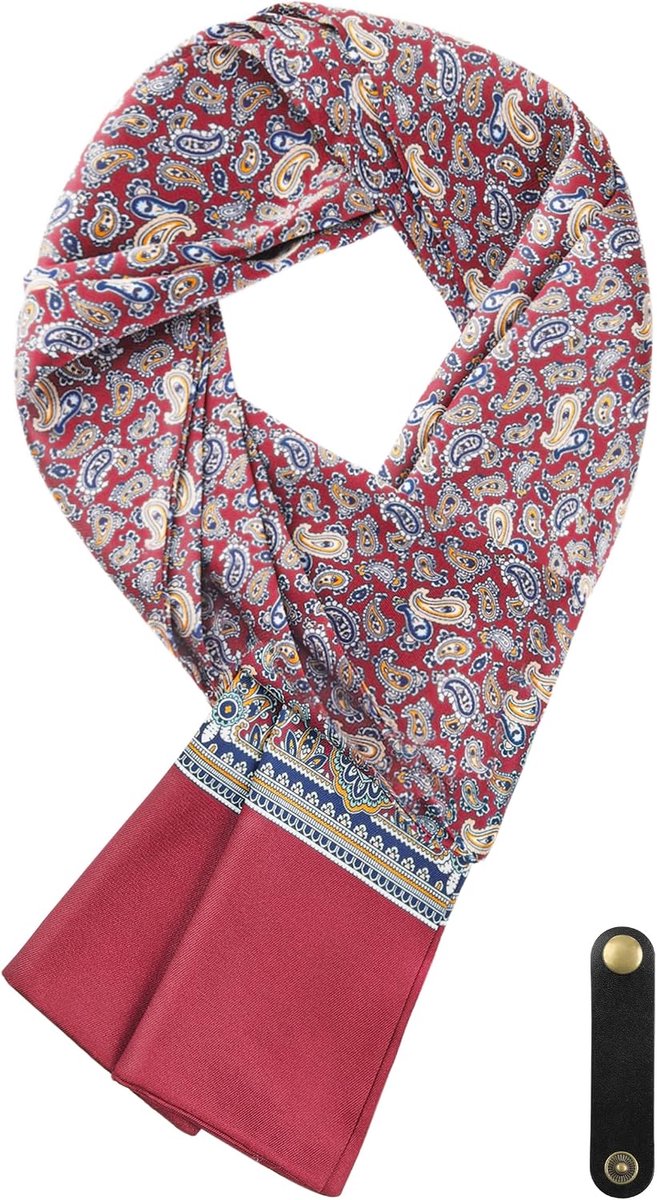 Zijden sjaal heren 16 x 149 cm - bordeaux paisley - multifunctioneel - stijlvol accent - ShopVlot