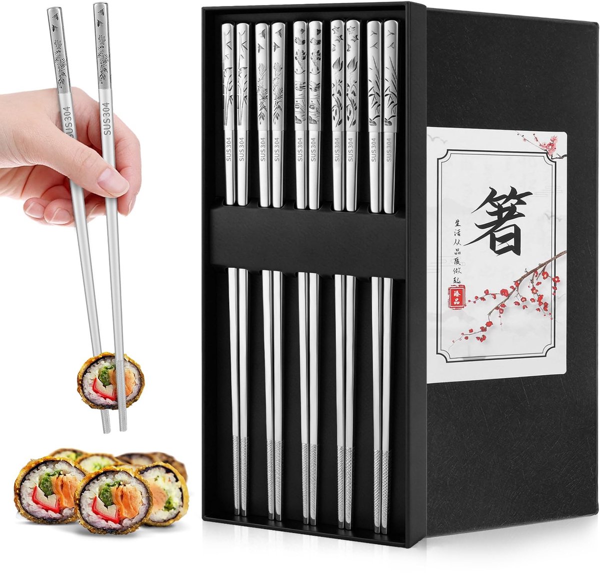 Solidchoice - Set van 5 RVS Eetstokjes voor Sushi en Aziatische Gerechten