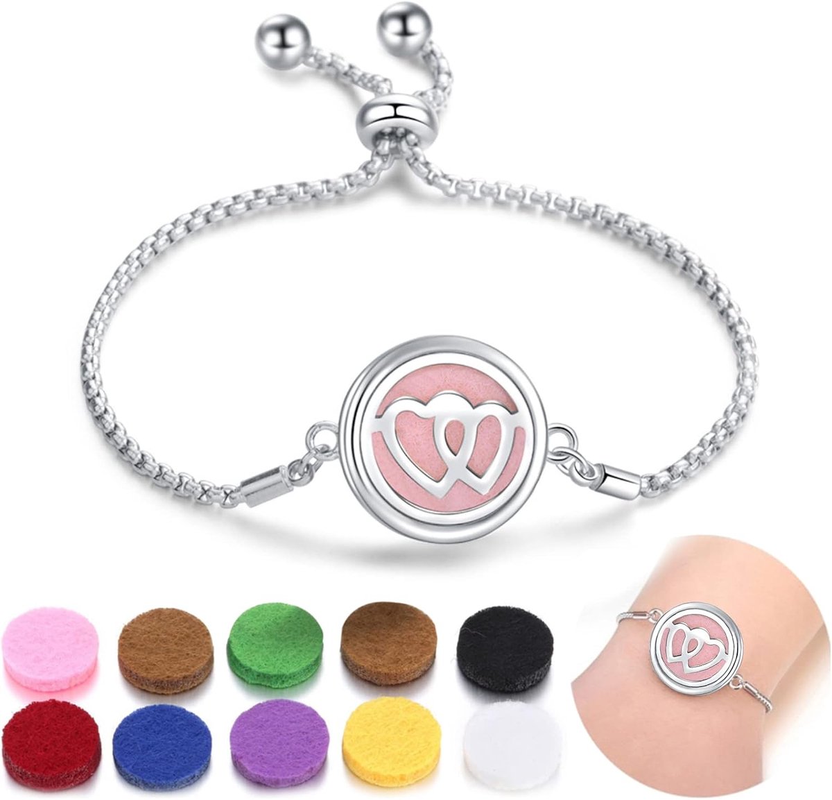 Aromatherapie Armband - Rvs Verstelbaar - Inclusief 10 Vilt Pads - Ontspan met Essentiële Olie - ShopVlot