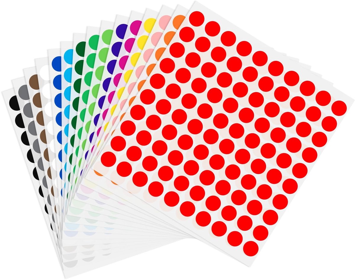 Solidchoice - Set van 1500 Zelfklevende Dots in 15 Kleuren voor Kleurcodering