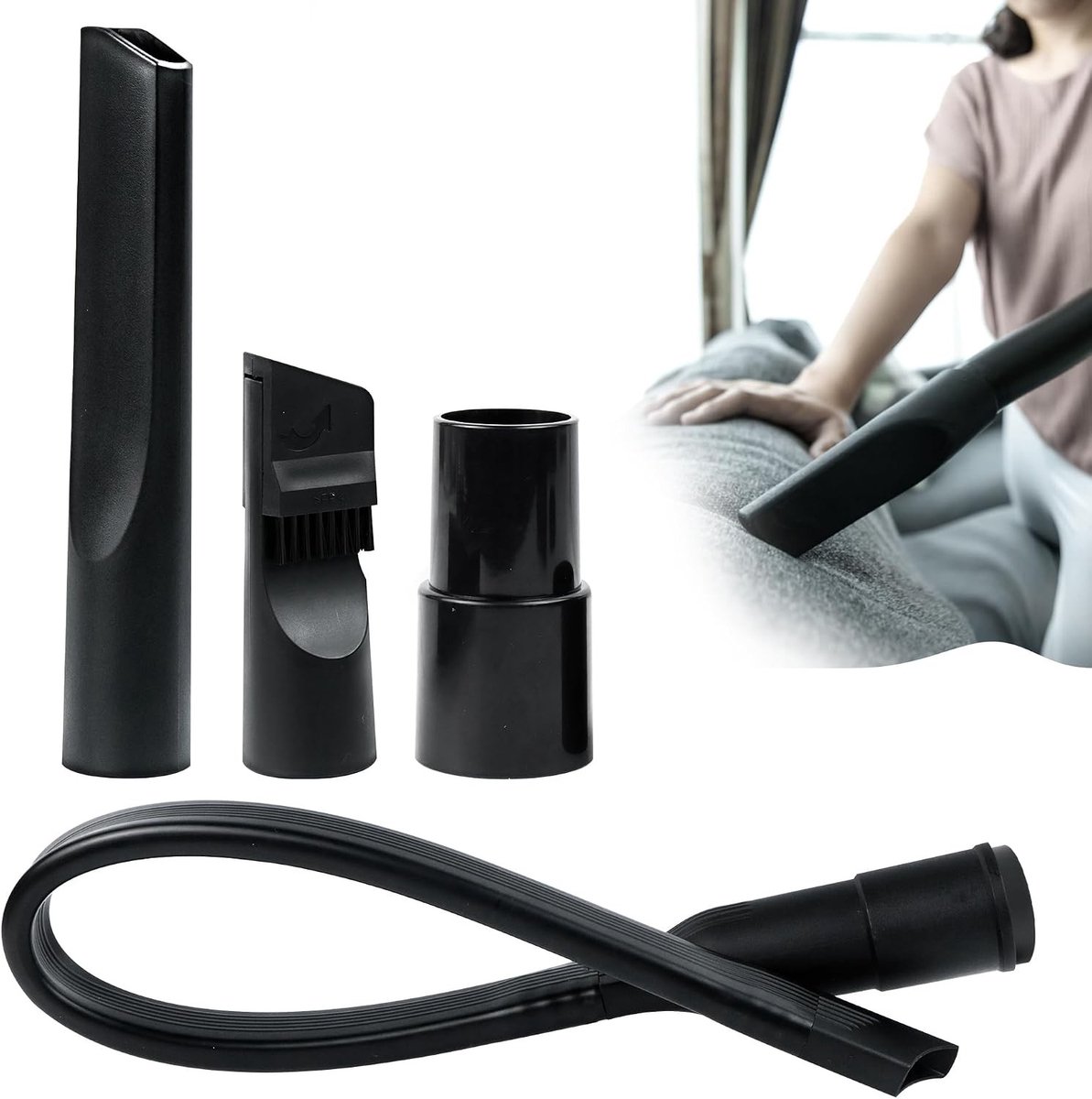 Stofzuigermondstuk Set - Zwart - 35/32 mm - Flexibel en Duurzaam Kunststof - Voor Huishoudelijk en Auto Gebruik