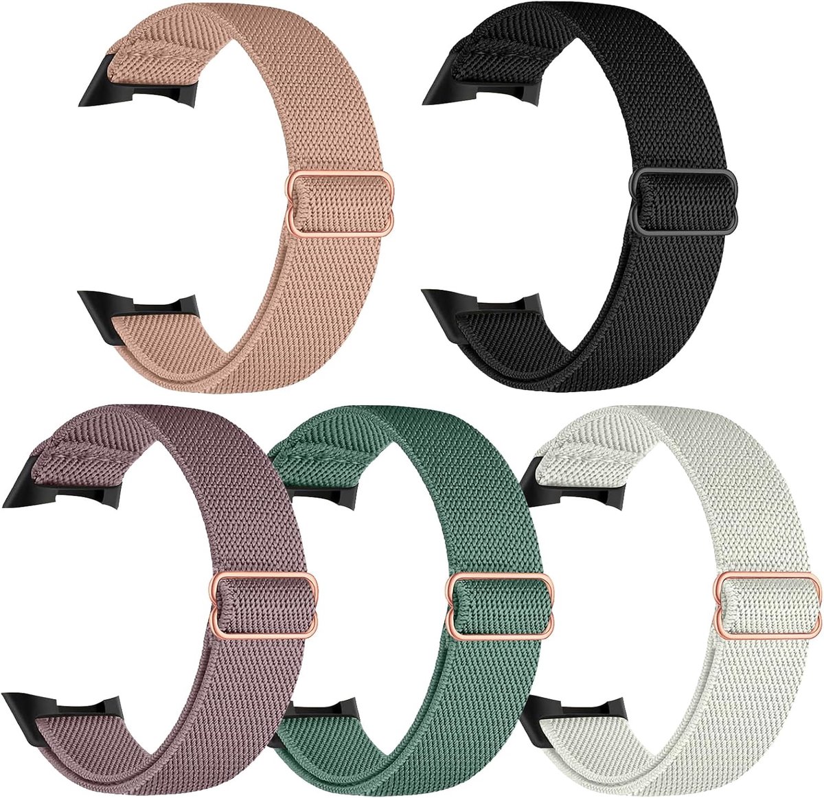 Vervangende Straps voor Fit-bit Charge 6/5 - 5 Stuks - Verstelbaar Nylon - Ademend en Comfortabel - ShopVlot