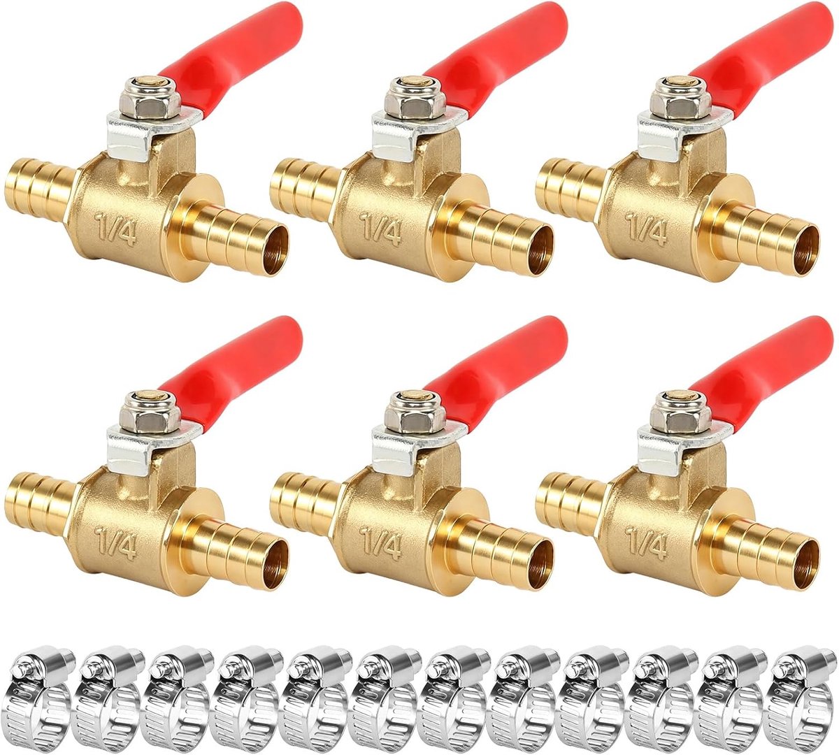 2-weg afsluitkogelkraan 8 mm - messing - met 12 klemmen - ideaal voor waterafsluiting - ShopVlot