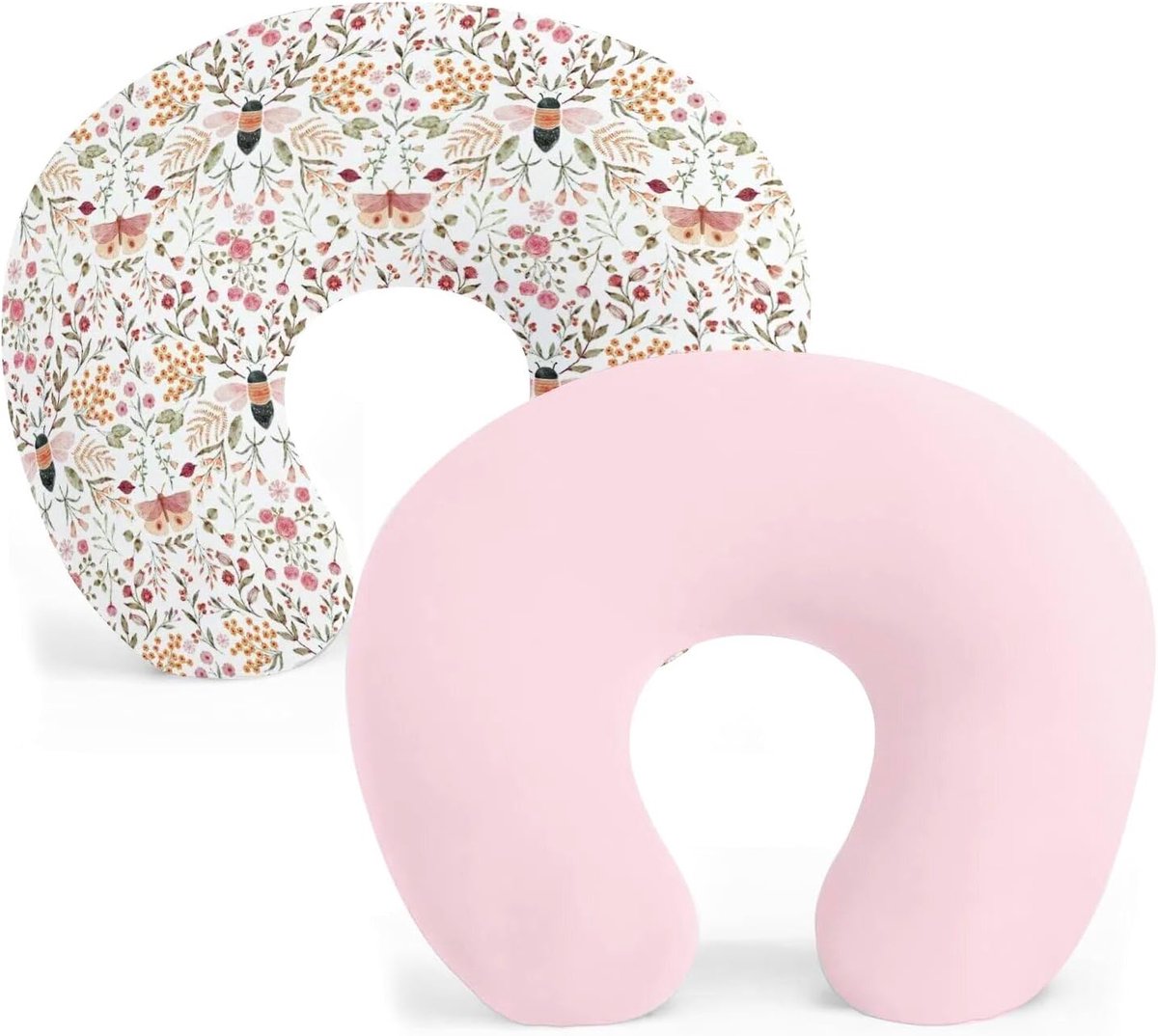 Borstvoedingskussen hoes 57 x 45 cm - Set van 2 - Roze vlinders, bijen + roze - Ademend en wasbaar - ShopVlot