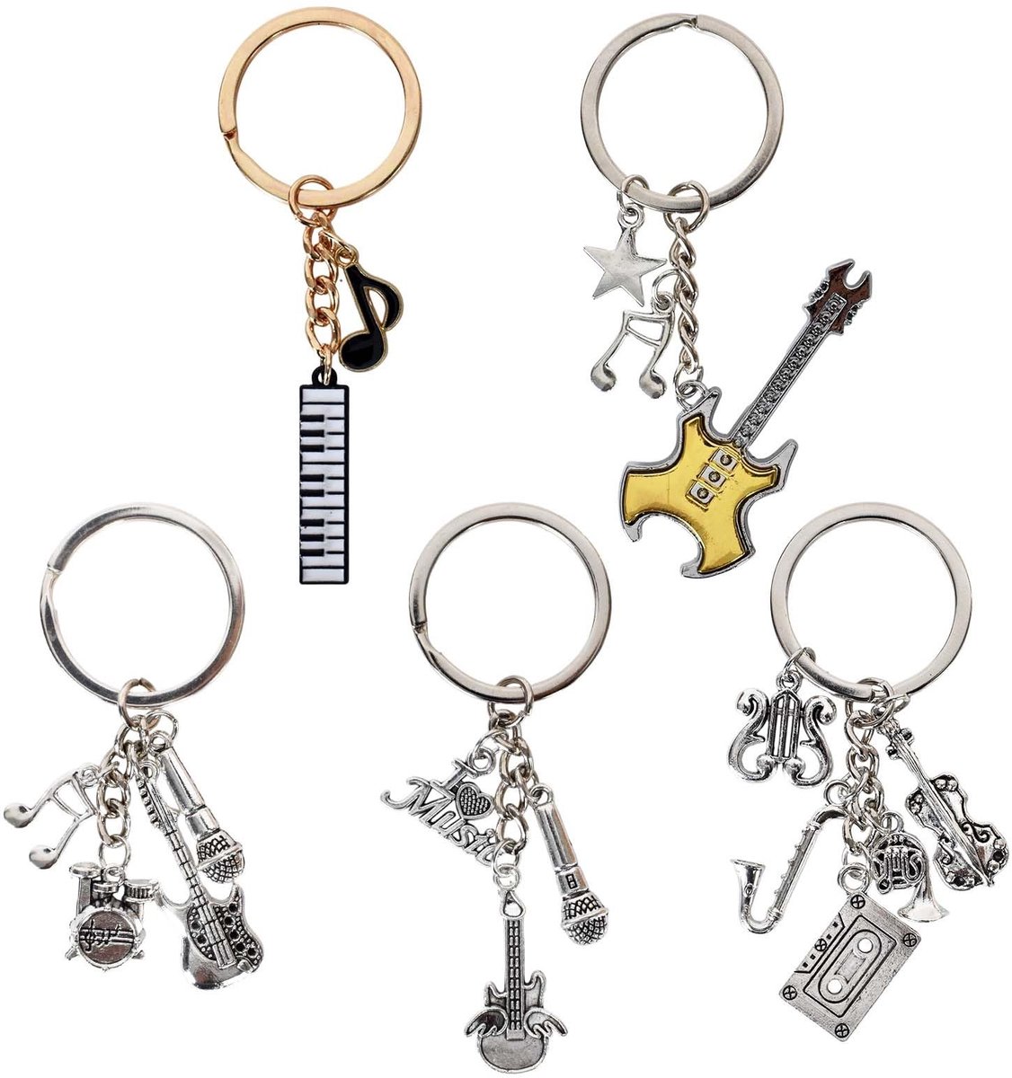 Solidchoice - Set van 5 Muziekstijl Sleutelhangers, Alloy Instrumenten
