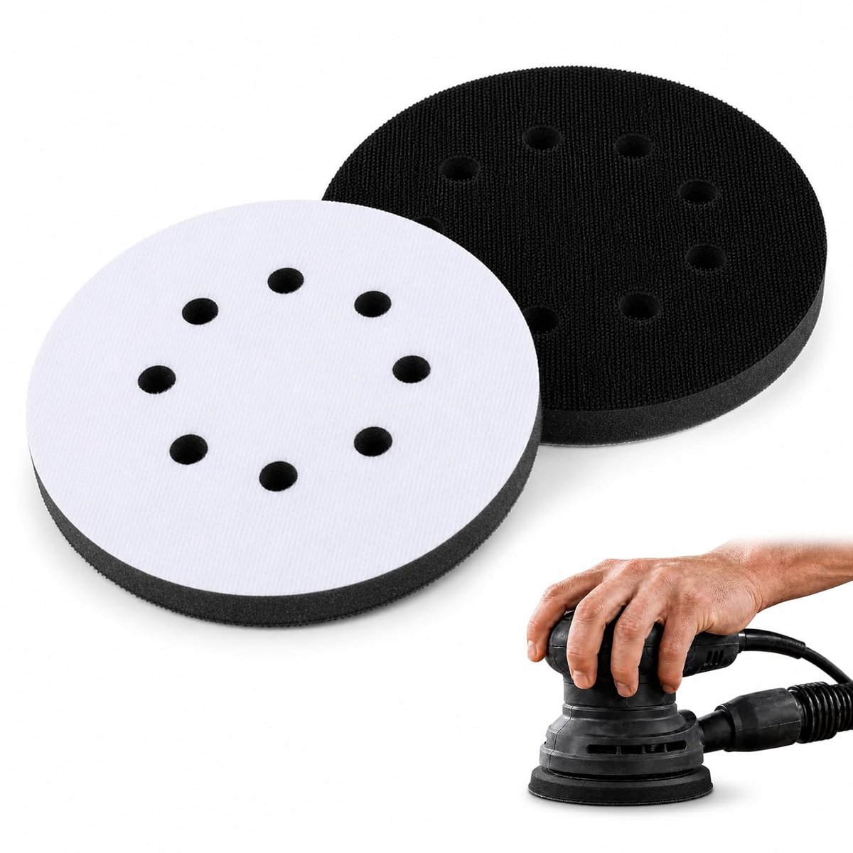 Schuurschijfbeschermers 125 mm - spons interface pad - 8 gaten - vermindert trillingen en beschermt oppervlak - ShopVlot