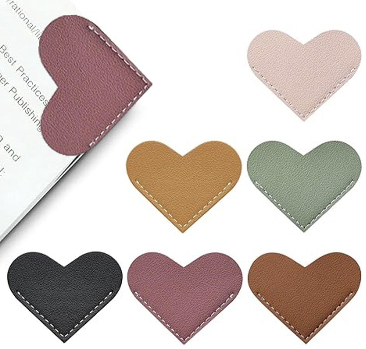 Solidchoice - Set van 6 Luxe Hartvormige Leren Boekenleggers
