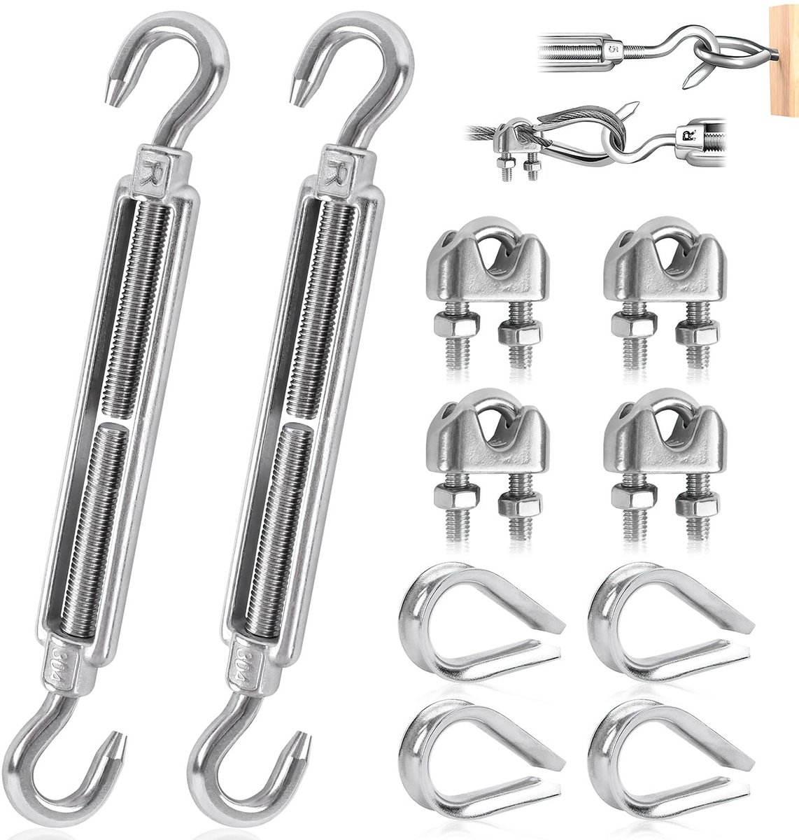 Turnbuckle M6 verstelbare kabelspanners - roestvrij staal - voor zonnezeil en klimtouw - set van 10 - ShopVlot