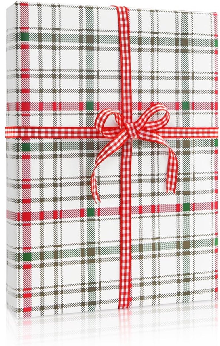 Solidchoice - Kerst Geschenkpapier Ruit Groen Rood en Bruin 43cm x 3m
