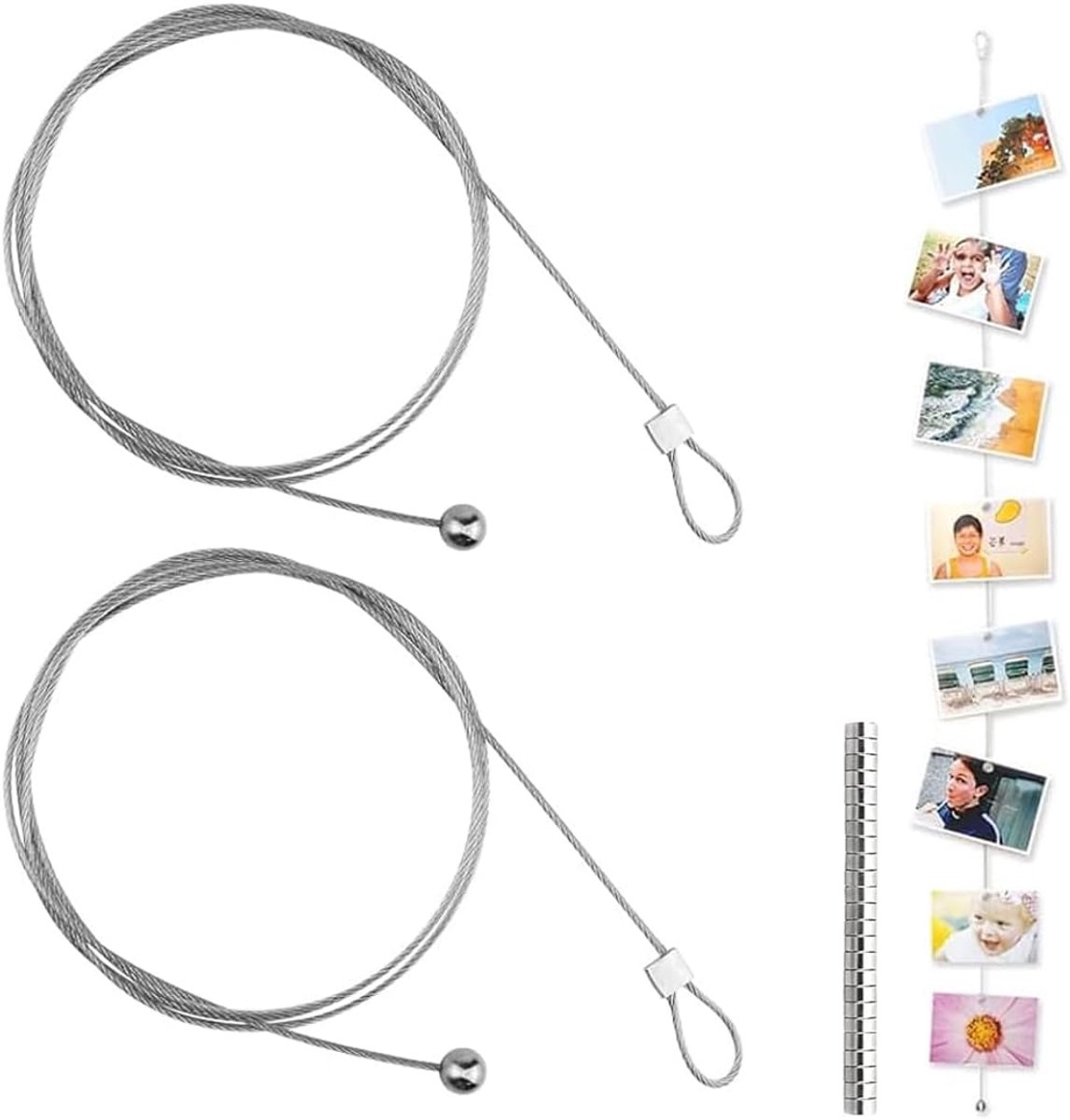 Foto kabel 200 cm - staal met 35 magneten - verstelbaar - ideaal voor het ophangen van foto's - ShopVlot