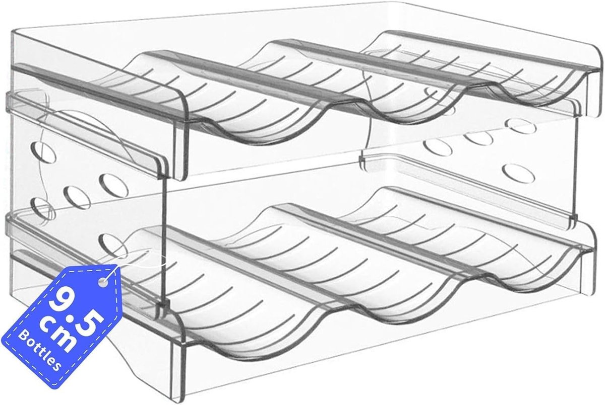Flessenhouder - Transparant - 2 lagen voor 6 flessen - Stapelbaar en Antislip - Voor Koelkast en Keuken