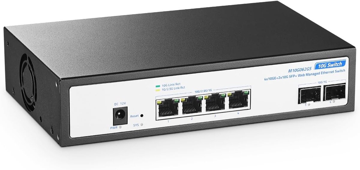 Netwerkswitch 6 poorten 10Gbps - 4 x 10G RJ-45 - 2 x 10G SFP+ - Web beheerde gaming switch - ShopVlot