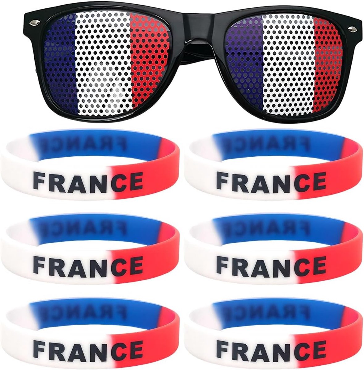 Set van 6 siliconen armbanden - 1 Franse bril - fanartikel WK 2026 - perfect voor voetbalenthousiastelingen - ShopVlot