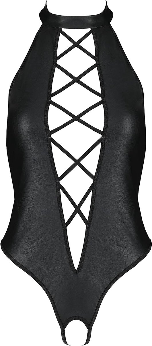 Body met leren look - Overt - Zwart - Verleidelijk design - ShopVlot