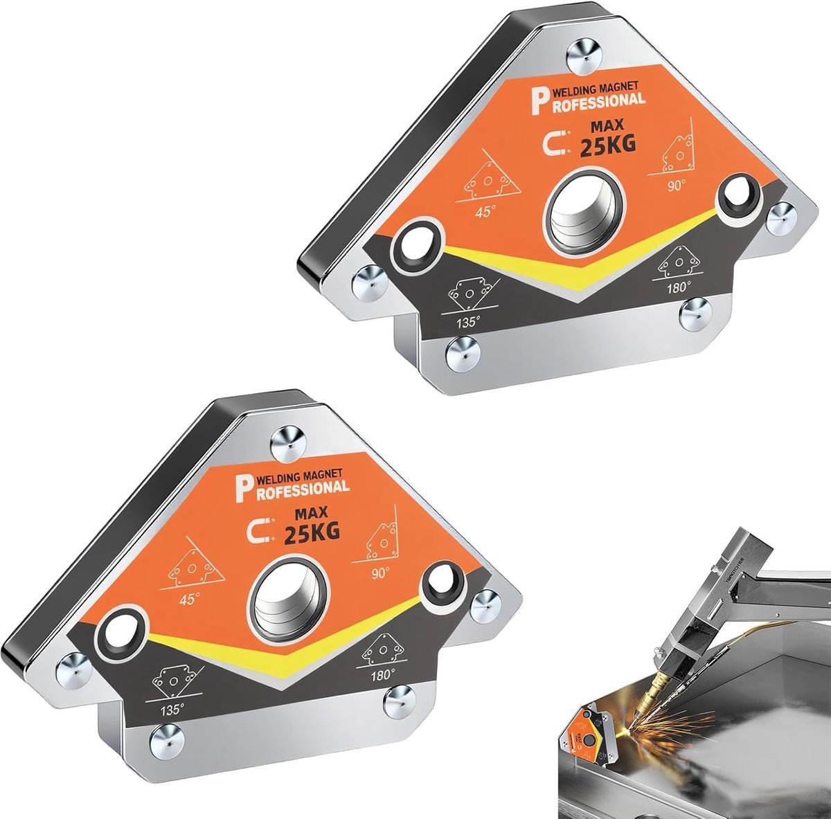 Lasmagneetset 2 stuks - 25 kg magneethoek - verzinkt staal - voor nauwkeurige laspositionering - ShopVlot