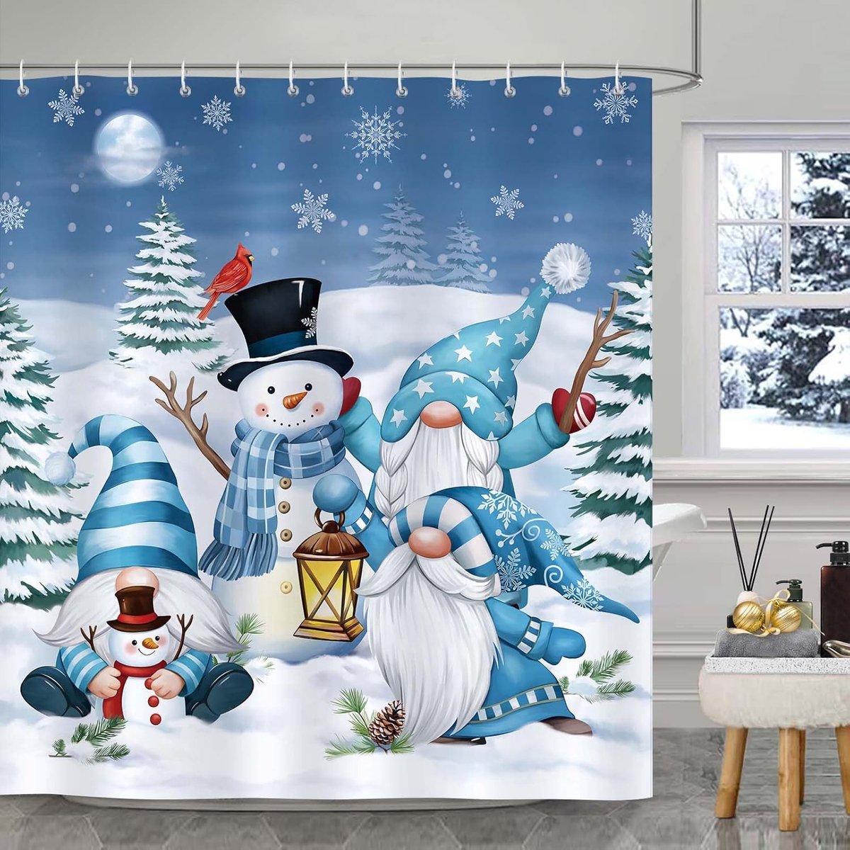 Douchegordijn Kerstman 180x180 cm - Polyester - Waterdicht - Creëert een winterse sfeer - ShopVlot