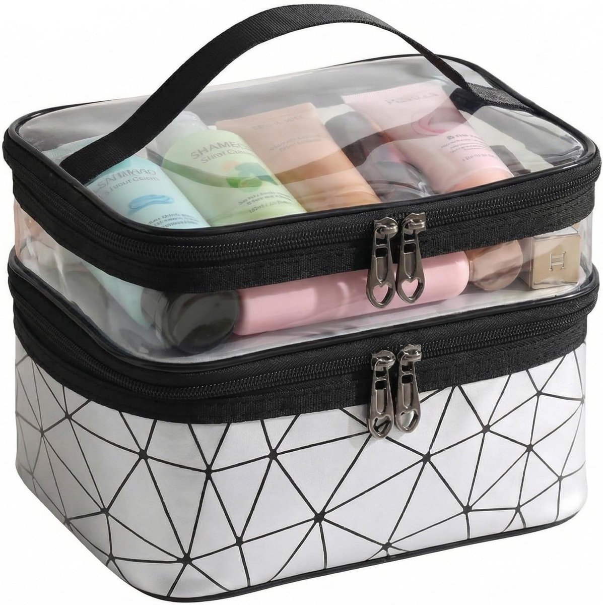 Beauty Case grote make-uptas 23 x 17 x 16 cm - dubbele laag waterdicht - met kwastvak - ideaal voor reizen - ShopVlot