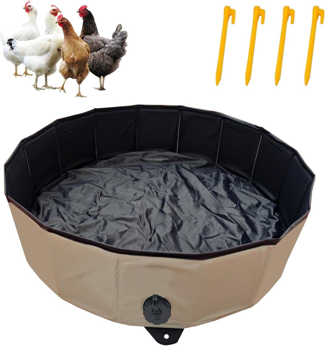 Kippen stofbad container 32" D x 8" H - Duurzaam PVC - Vouwbaar en draagbaar - Ideaal voor schone veren - ShopVlot